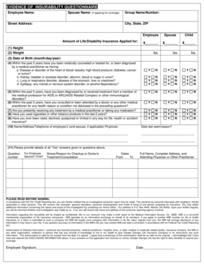 Evidence of Insurability Questionnaire