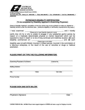 Physician's Disability Certification