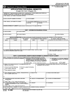 US VA Form 21-530 Burial Benefits Application