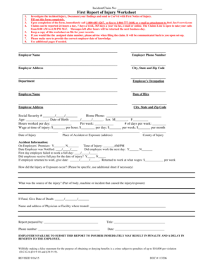 First Report of Injury Worksheet