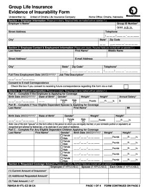 Group Life Insurance Evidence of Insurability Form