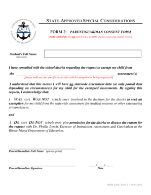 Rhode Island Parent Guardian Consent Form