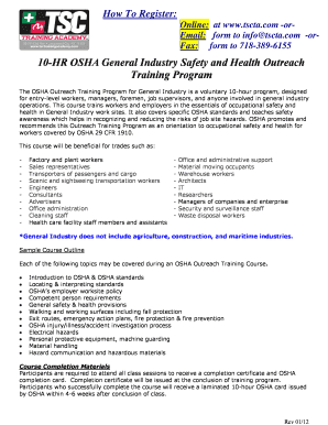 10-Hour OSHA General Industry Training Registration Form