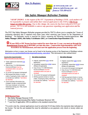 NYC Site Safety Manager Refresher Training Registration Form