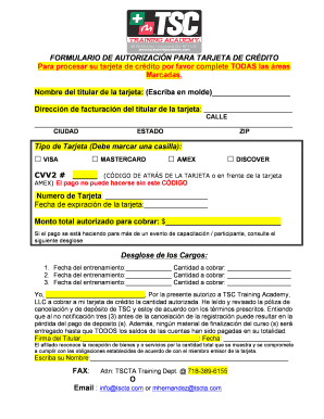 FORMULARIO DE AUTORIZACIÓN PARA TARJETA DE CRÉDITO