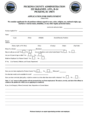 Pickens County Employment Application