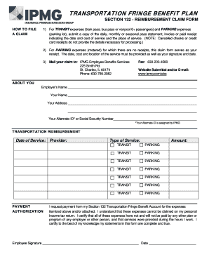Transportation Fringe Benefit Reimbursement Claim Form