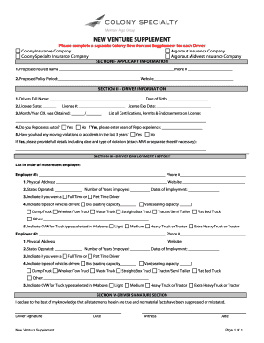 Colony New Venture Supplement