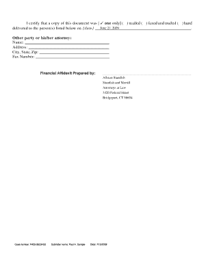 Certificate of Service for Financial Affidavit