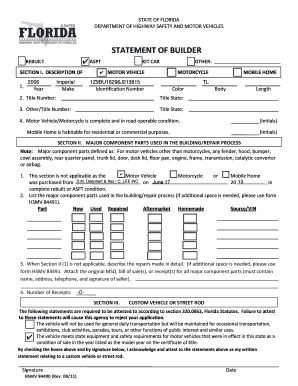 Florida Statement of Builder Form HSMV 84490