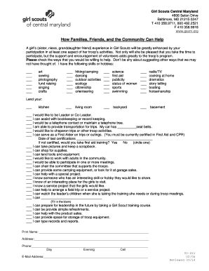 Girl Scouts Volunteer Support Form