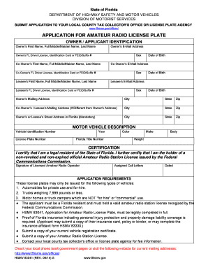Application for Amateur Radio License Plate