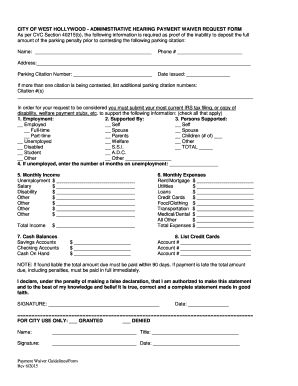 California Administrative Hearing Payment Waiver Request Form