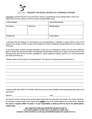 Request for Initial Review of Parking Citation