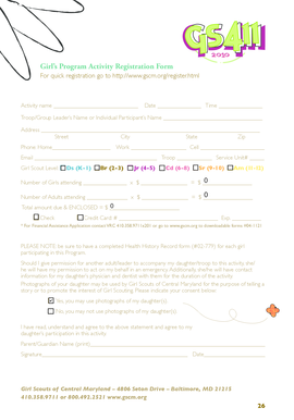 Girl's Program Activity Registration Form