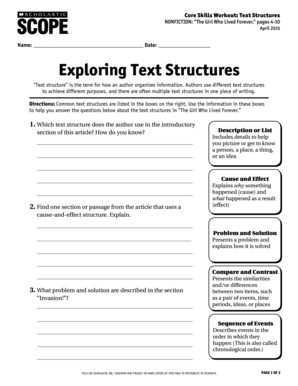 Text Structures Worksheet