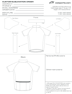 Custom Sublimation Order Form