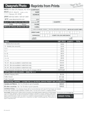Dwayne's Photo Reprint Order Form