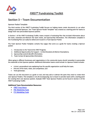 FIRST Team Sponsor Packet Template