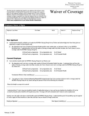 Employee Waiver of Health and Dental Benefits