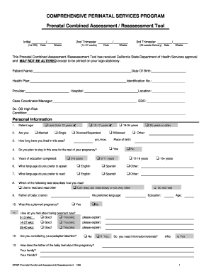 California Prenatal Combined Assessment Form