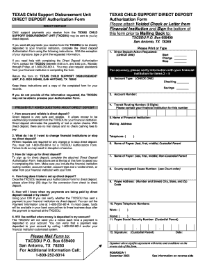 Texas Child Support Direct Deposit Authorization Form