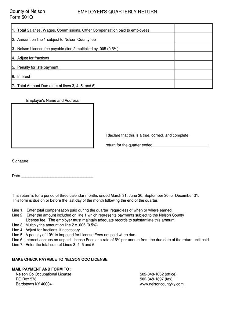 nelson county occupation form 501q Preview on Page 1