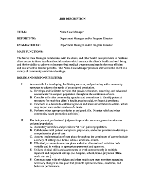 Nurse Case Manager Job Description