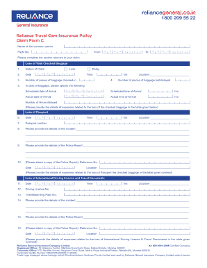 Reliance Travel Care Insurance Claim Form