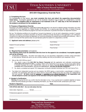 2013-2014 Dependency Override Form
