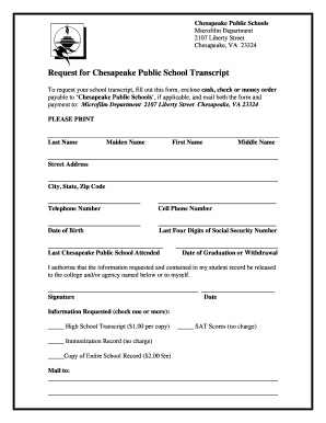 Chesapeake Public School Transcript Request Form