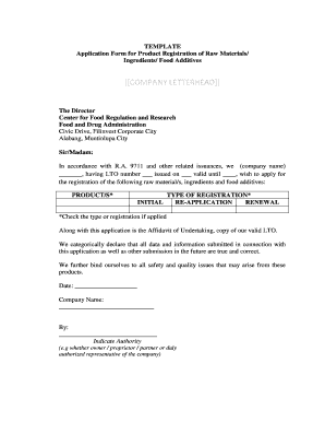 Philippines Food Additive Registration Form
