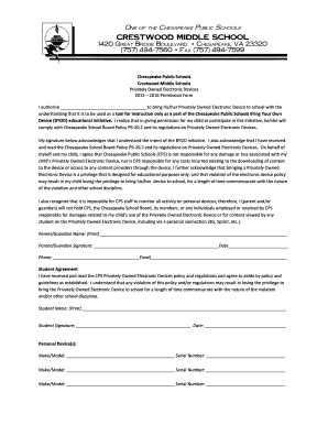 Chesapeake Public Schools BYOD Permission Form