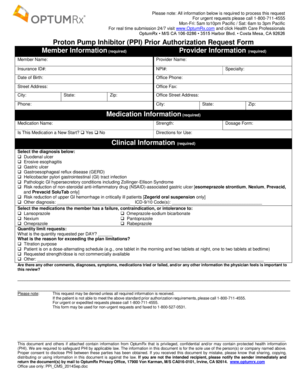 Proton Pump Inhibitor Prior Authorization Request Form