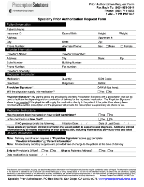 Specialty Prior Authorization Request Form