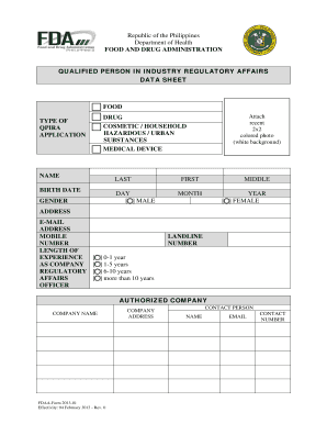 Philippines Qualified Person in Industry Regulatory Affairs Data Sheet