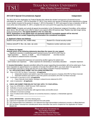 2013-2014 Special Circumstances Appeal Form
