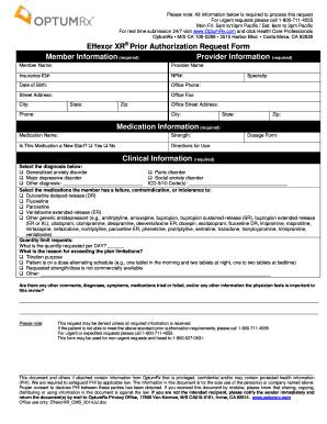 Effexor XR Prior Authorization Request Form