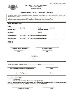 University Clearance Form for Students