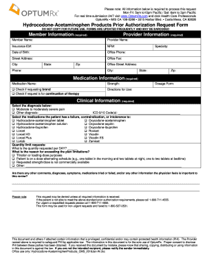 Hydrocodone-Acetaminophen Prior Authorization Request Form