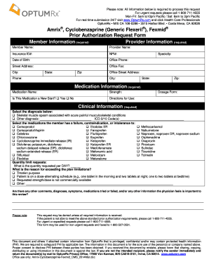 Prior Authorization Request Form for Amrix