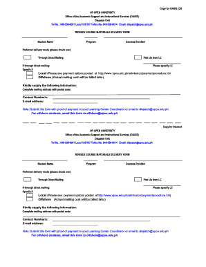 Revised Course Materials Delivery Form