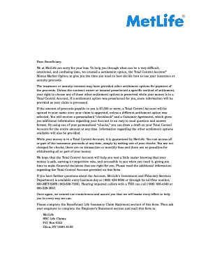 MetLife Beneficiary Life Insurance Claim Statement