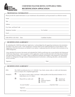 Certified Master Hotel Supplier Recertification Application
