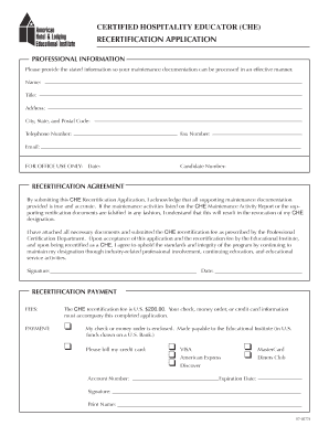 Certified Hospitality Educator Recertification Application
