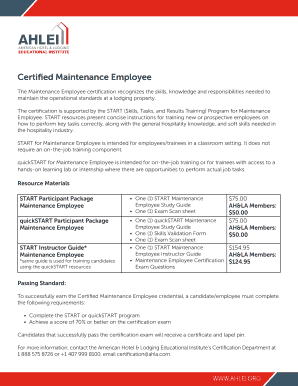 Maintenance Employee Certification Order Form