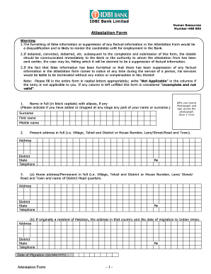 IDBI Bank Attestation Form