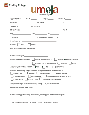 Chaffey College Student Application Form