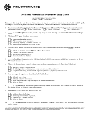 Pima Community College Financial Aid Orientation Study Guide