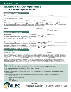 2016 Energy Star Appliance Rebate Application